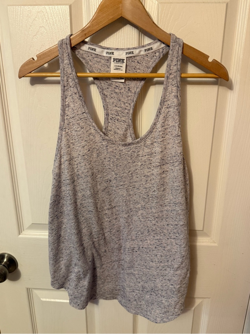 PINK Victoria's Secret Light Heather Gray/Pink/Blue marle Racerback Tank